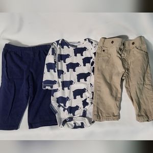 Carter's X Onesies Baby Boy 3pc Outfit Bundle- Bodysuit & Pants Size 6M-9M